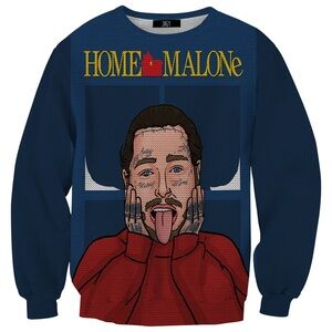 832. As Is Home Malone Blue and Red Graphic Crewneck Sweater